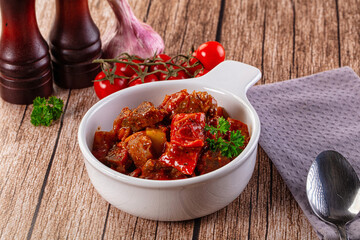 Stew Hungarian goulash with beef and vegetables