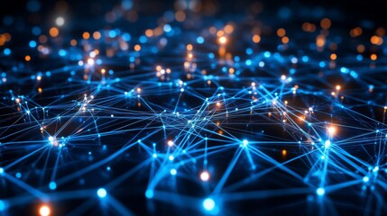 Obraz premium Abstract Network of Blue Lines and Glowing Dots