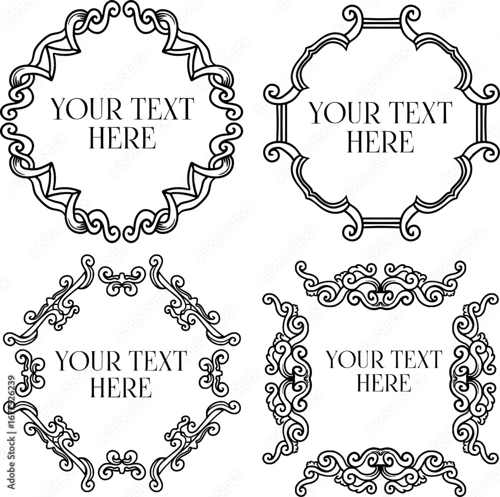 Aufkleber displays four ornamental frame designs with different shapes and can add text in the middle