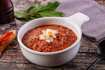 Tomato gazpacho soup with crab