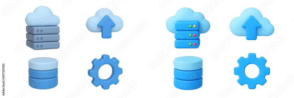 Poster Cloud Computing Data Storage Network Server Icons. Modern 3D Icon Set