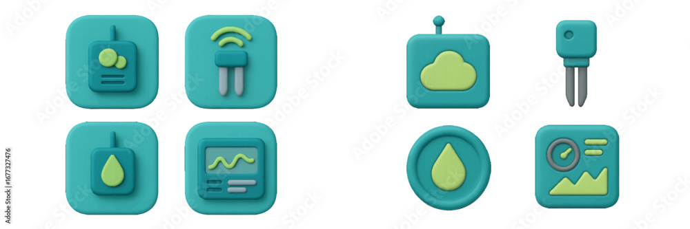 Poster stylized 3d icons for smart devices and data monitoring. modern 3d icon set