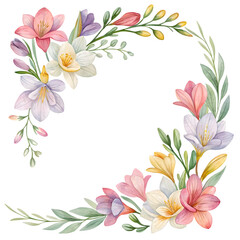 Fototapeta premium Watercolor floral wreath with soft pastel colors on black background