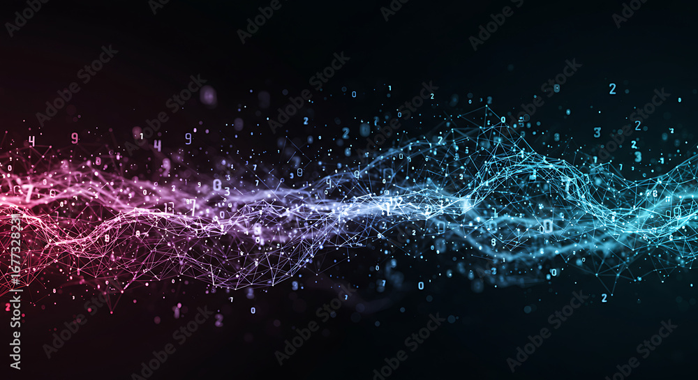 Poster digital connection: a vibrant visualization of interconnected digital data streams, surging across t