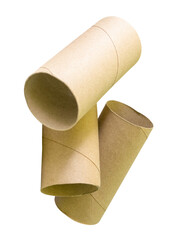 Side view of tissue paper cores or toilet paper tubes in stack isolated with clipping path in png...