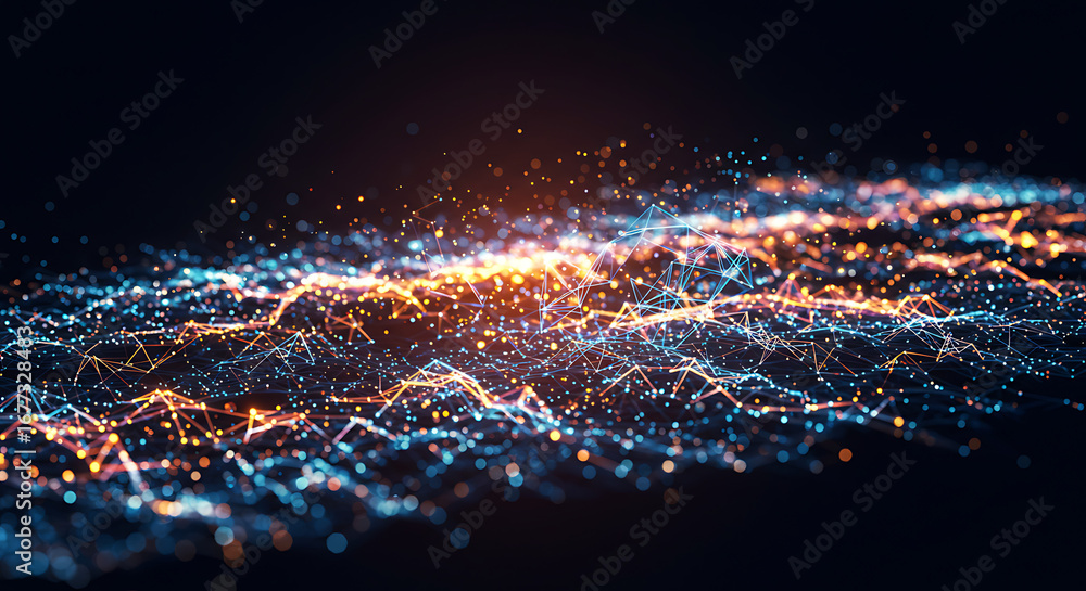Poster digital data flow: an abstract representation of flowing digital data.