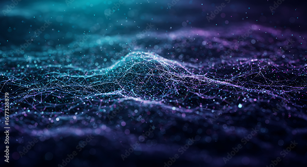 Poster abstract digital waves in dark: this image captures a breathtaking abstract representation of digita