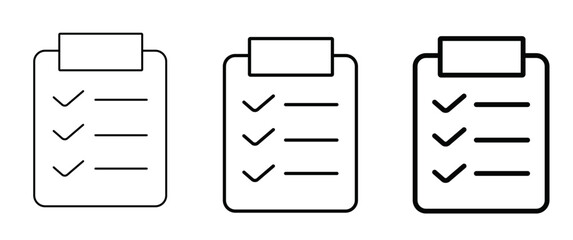 Vector art of checklist clipboard icon set, representing task management, business organization, and project planning for achieving success