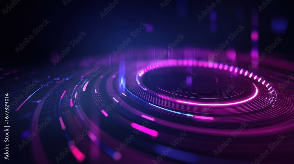 Aufkleber vibrant circular data dashboard featuring arcs and ticks in shades of purple and pink, creating dyna