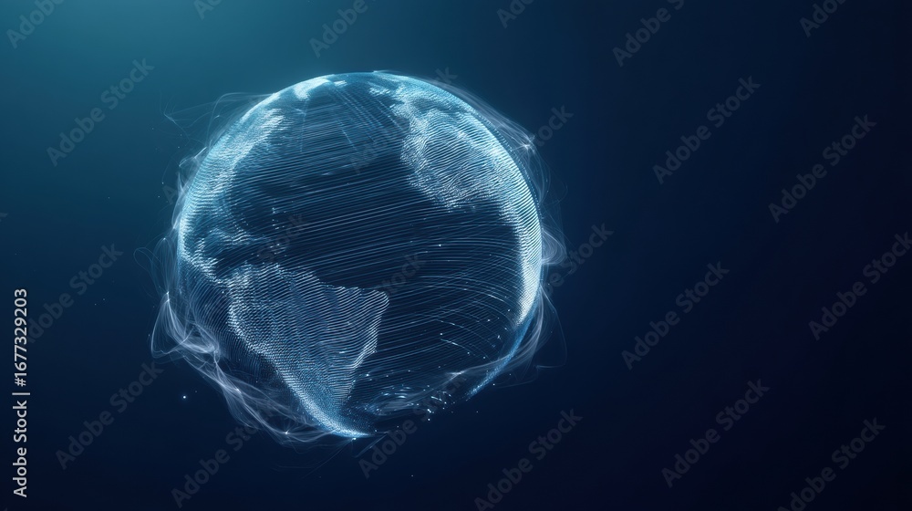 Poster holographic sphere representing earth, showcasing latitude and longitude lines with high fidelity de