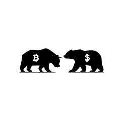 Obraz premium Stock Market Bull and Bear Fight Featuring Bitcoin and Dollar Symbols for Trading Themes