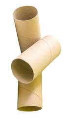 Side view of tissue paper cores or toilet paper tubes in stack isolated with clipping path in png file format