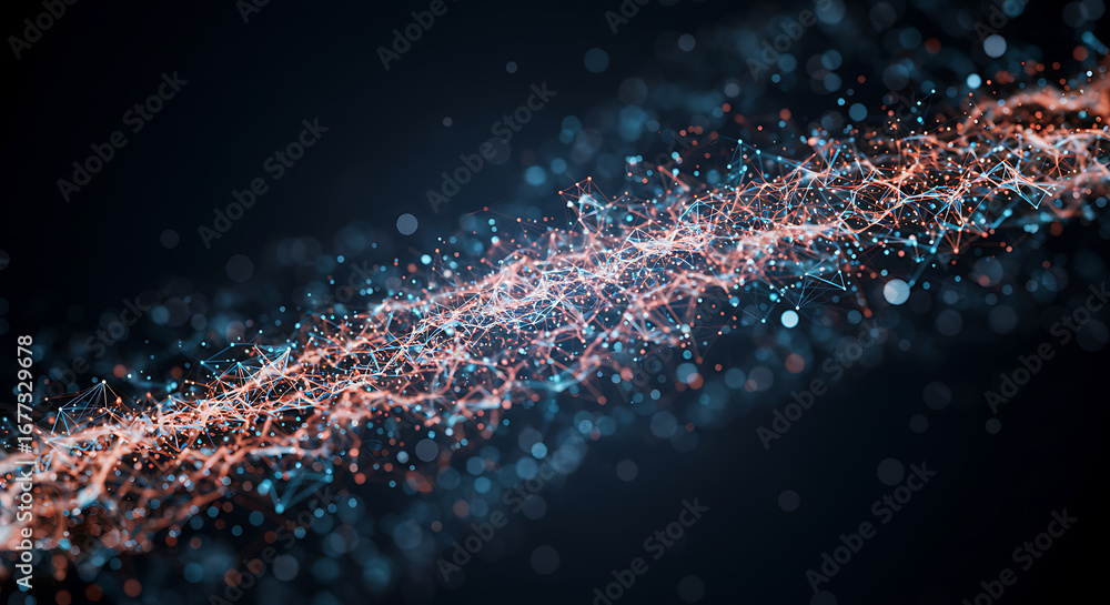 Poster digital neural network: an intricate and vibrant digital neural network pulses with interconnected e