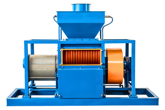 Industrial plastic shredder machine for recycling materials isolated with transparent background