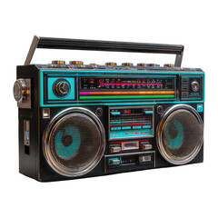 Obraz premium Vintage Boombox with Retro Design and Colorful Accents, Perfect for Nostalgic Music Vibes and Classic Style Enthusiasts