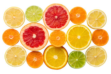 Obraz premium Various fresh citrus fruit slices isolated with transparent background