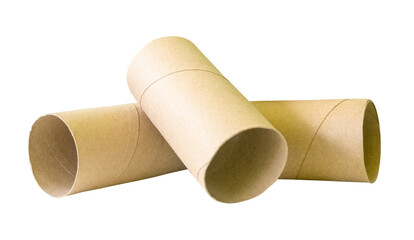 Side view of tissue paper cores or toilet paper tubes in stack isolated with clipping path in png file format
