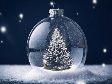 Bola de Navidad de cristal con árbol nevado en su interior