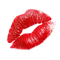 Vivid Red Lip Print on White Background Showcasing Bold Makeup and Sensuality for Fashion and Beauty Themes