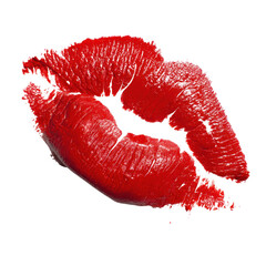 Red Lip Print on Transparent Background Symbolizing Love, Passion, and Romance in Beauty and Fashion Themes
