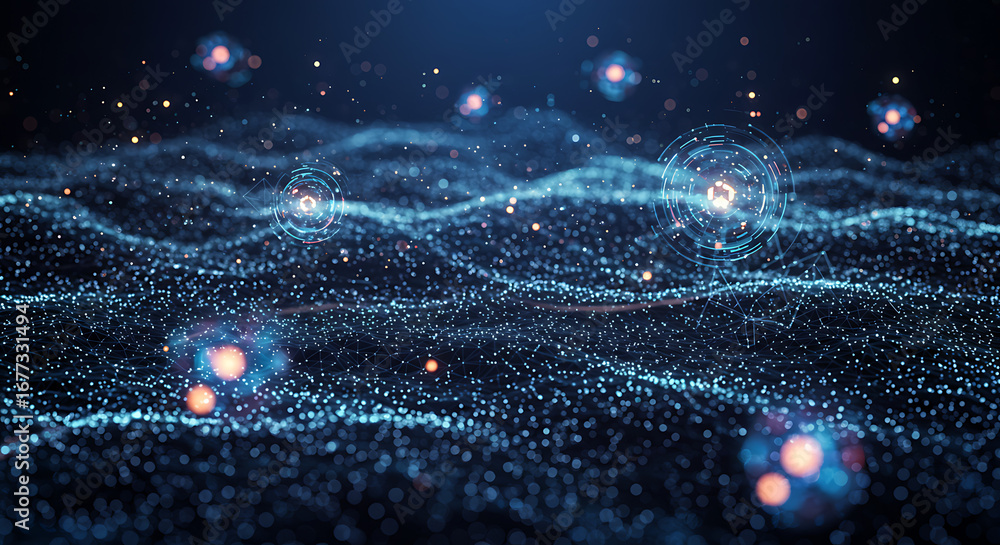 Poster abstract atomic field: dive into a captivating abstract field of atoms. this image shows dynamic mov