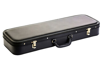Black hard shell case for carrying a musical instrument safely isolated with transparent background