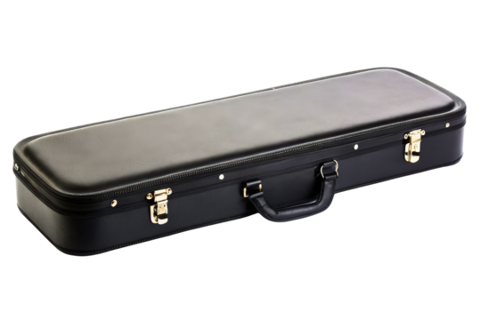 Black hard shell case for carrying a musical instrument safely isolated with transparent background