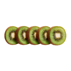 Fresh Green Kiwi Fruit Slices Arranged in a Line Isolated on White Background for Healthy Eating Concepts