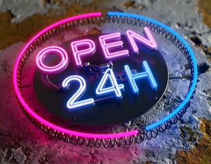 Neon Open 24/7 Sign Display