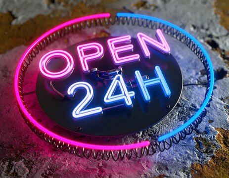 Neon Open 24/7 Sign Display