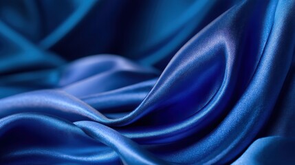 Smooth, luxurious blue silk fabric with elegant folds and a shiny, reflective texture creating a stylish visual effect