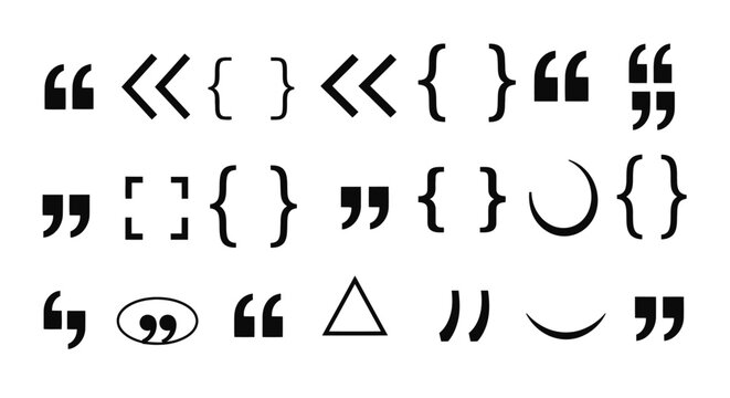 Collection of various punctuation marks and symbols, including quotation marks, brackets, and parentheses.