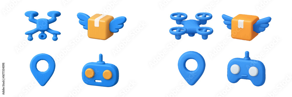 Poster drone delivery and navigation icons. modern 3d icon set