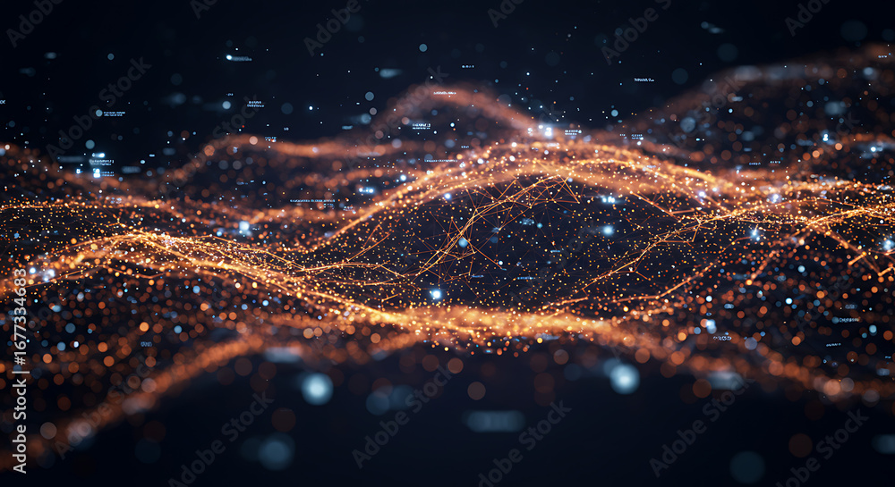 Poster digital data visualization: an abstract and immersive digital landscape showcasing the intricate con