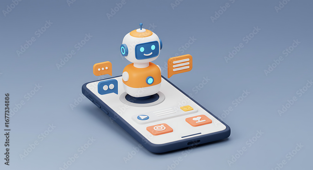 Aufkleber ai robot on smartphone: an innovative concept showcasing an ai robot interacting on a smartphone, hi