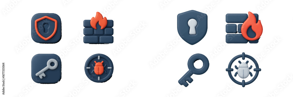 Poster digital security icons for network protection, threat detection, and data access. modern 3d icon set