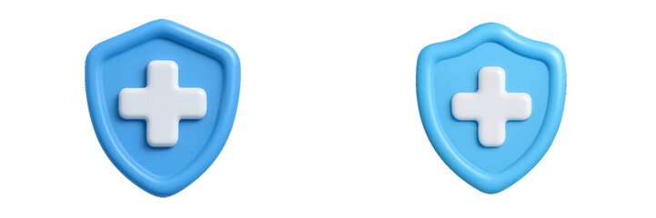 Obraz premium Blue shield with white cross, medical protection symbol. Modern 3D Icon Set