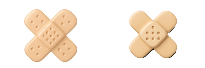 Two Adhesive Bandages Crossed on Black Background. Modern 3D Icon Set