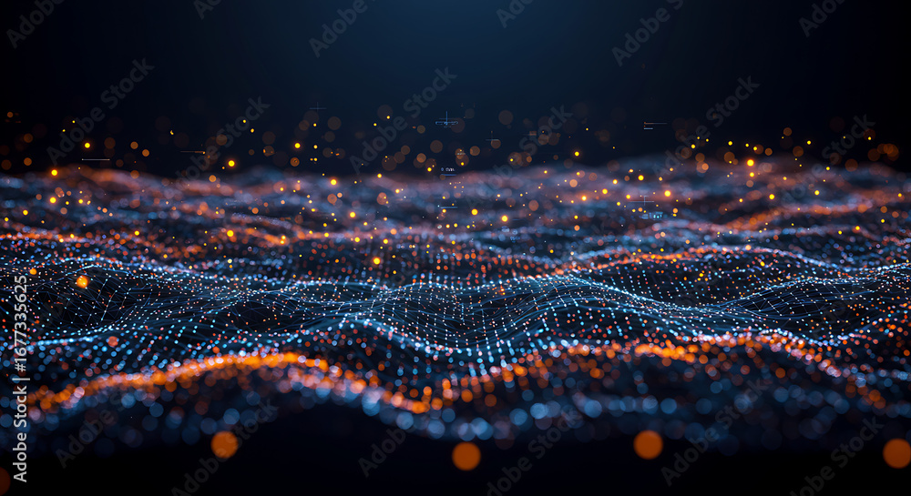 Poster digital abstract waves: an ethereal, captivating digital rendering showcases undulating waves of lig