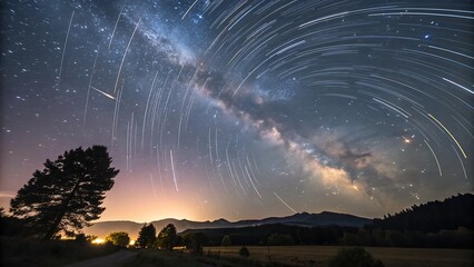 Explore the night sky: stunning star trails and milky way photography over mountains and landscape view