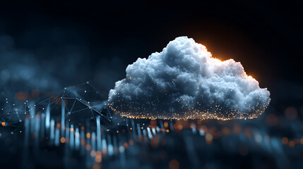 futuristic digital cloud with glowing encryption keys and analytical graphs in motion representing secure technology data protection cloud system online storage and cyber innovation
