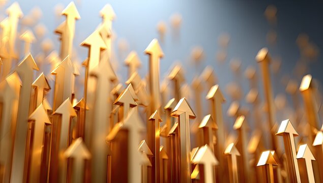 A multitude of golden upward-pointing arrows creates a powerful visual representation of growth and success.