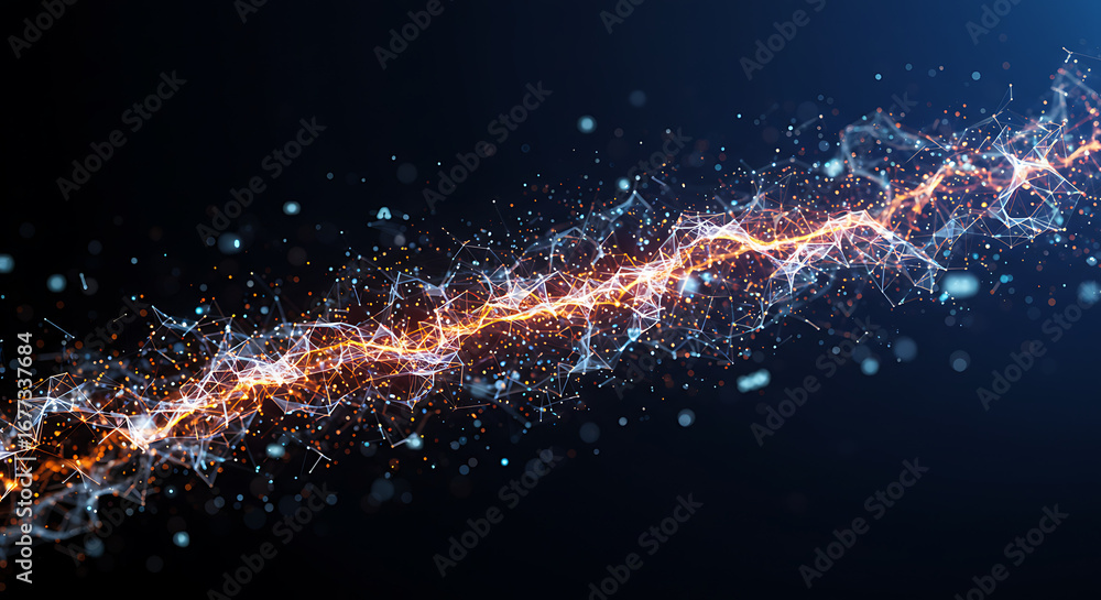 Poster energy stream: a dynamic and artistic rendering of an energetic stream, pulsating with vibrant light