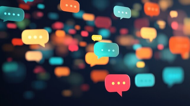 A colorful array of speech bubbles against a dark background.
