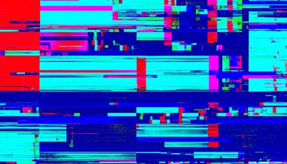 A vibrant digital glitch design with horizontal lines of bright, bold colors and pixelated effects creates a mesmerizing visual tapestry.