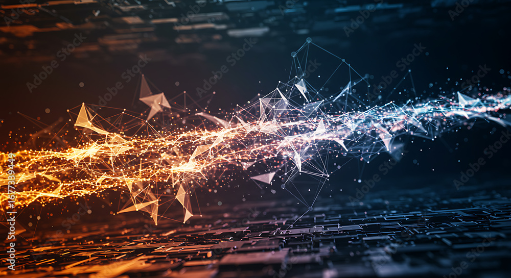 Aufkleber digital data stream: a mesmerizing, stylized depiction of interconnected data flowing between distin