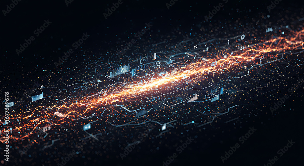 Aufkleber abstract energy stream: captivating digital artwork showcasing a dynamic stream of energy, with lumi