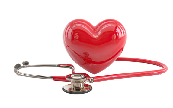 Red heart and stethoscope on black background