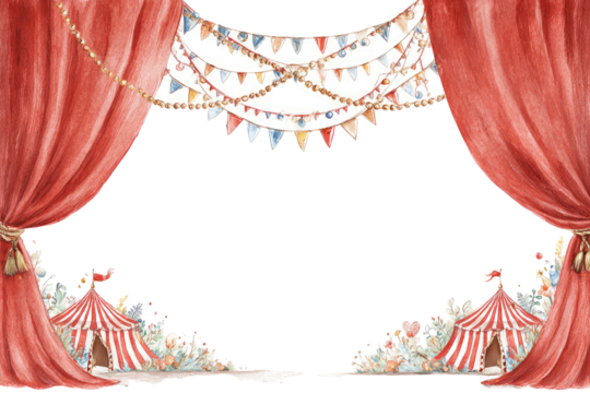 Watercolor circus stage backdrop