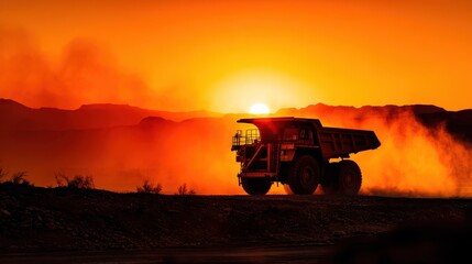 Fototapeta premium Mining Dump Truck Silhouette at Sunset